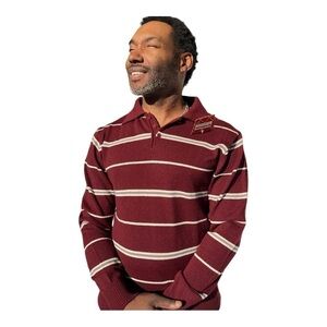 NWT Vintage deadstock burgundy striped collared acrylic sweater retro throwback